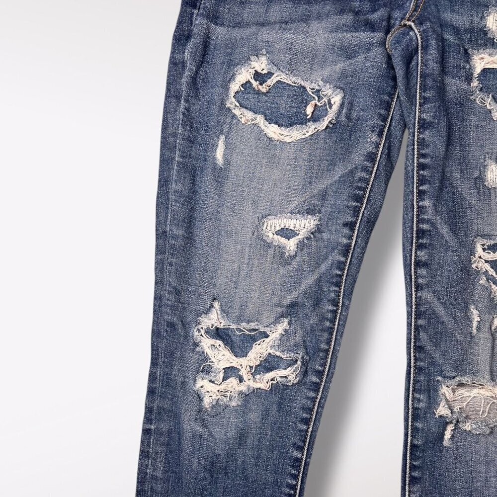 American Eagle Jeggings Distressed Dark Wash Low Rise Skinny Jeans Size 4 Short - Picture 5 of 10
